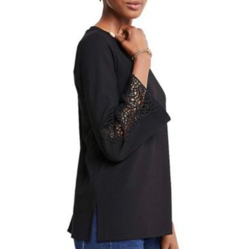 Ann Taylor Black Blouse with Lace Sleeves